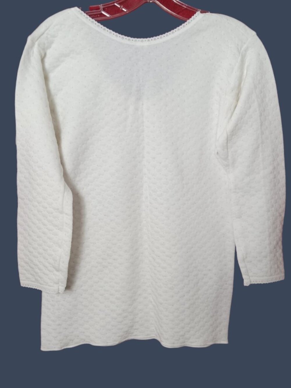 Silver Ox Vtg Womens Textured Thermal Top  W/Lace Trim White Large - Picture 3 of 16